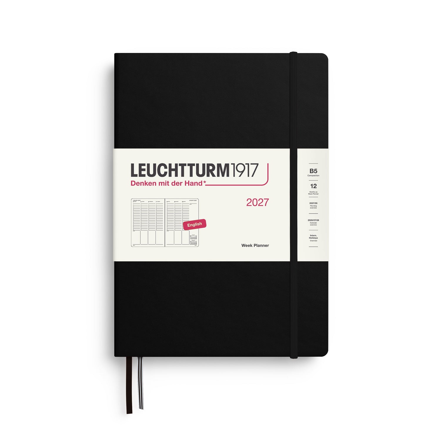 Week Planner 2027, 12 Months, English – Composition (B5) Hardcover Black