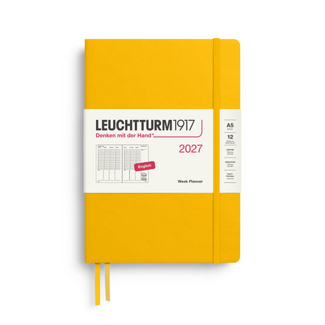 Week Planner 2027, 12 Months, English – Medium (A5) Hardcover Sunflower