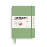 Week Planner 2027, 12 Months, English – Medium (A5) Hardcover Sage