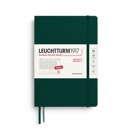 Week Planner 2027, 12 Months, English – Medium (A5) Hardcover Forest Green