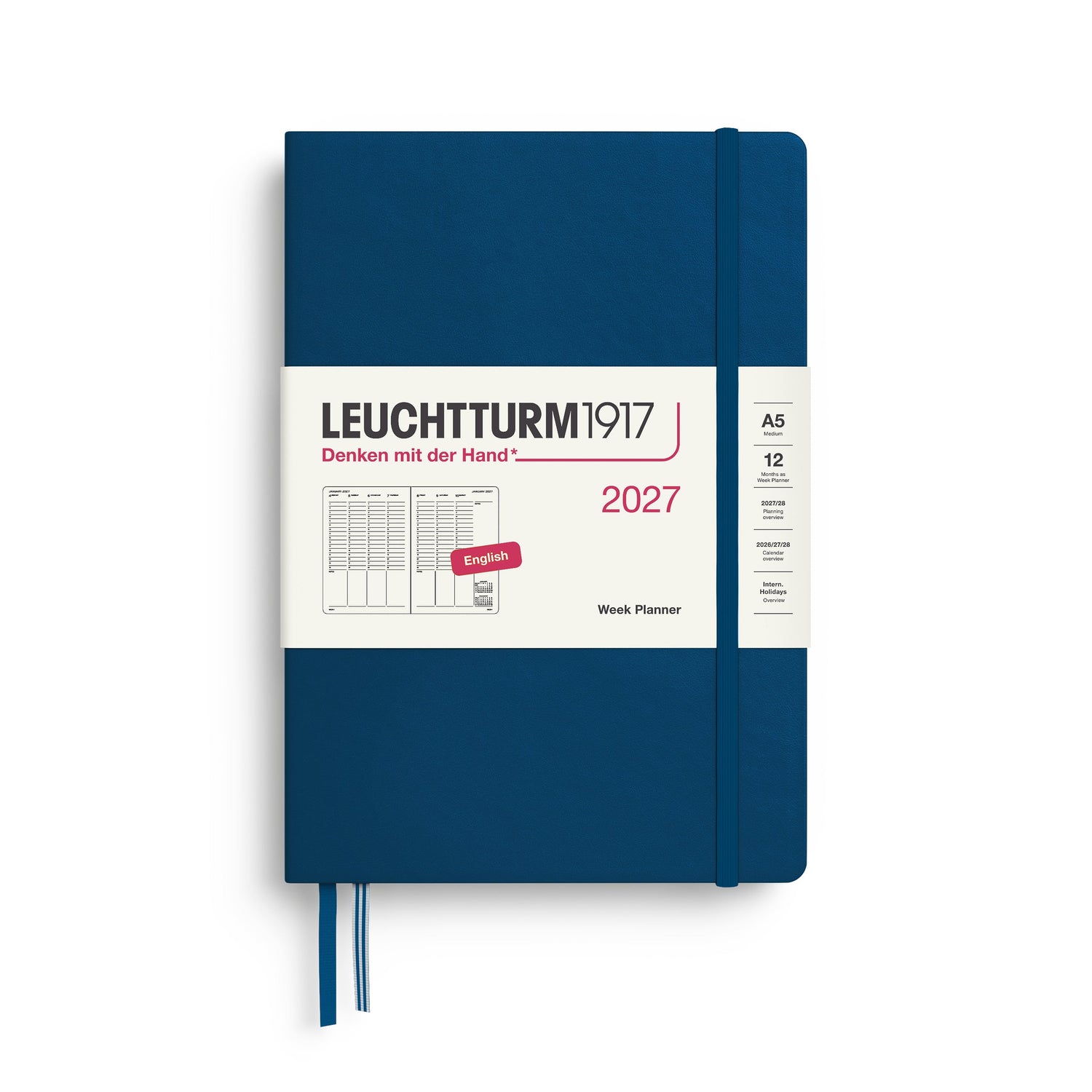 Week Planner 2027, 12 Months, English – Medium (A5) Hardcover Indigo