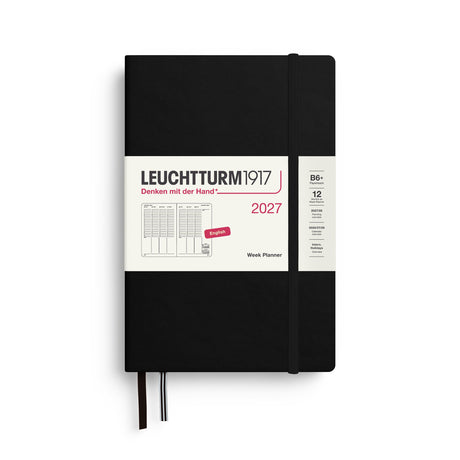 Week Planner 2027, 12 Months, English – Paperback (B6+) Hardcover Black