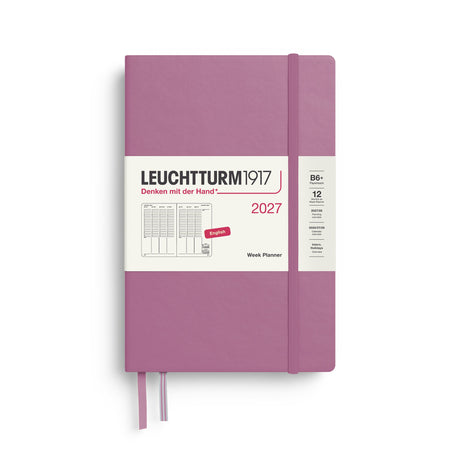 Week Planner 2027, 12 Months, English – Paperback (B6+) Hardcover Dusty Rose