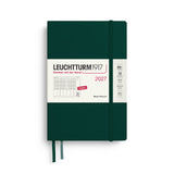 Week Planner 2027, 12 Months, English – Paperback (B6+) Hardcover Forest Green