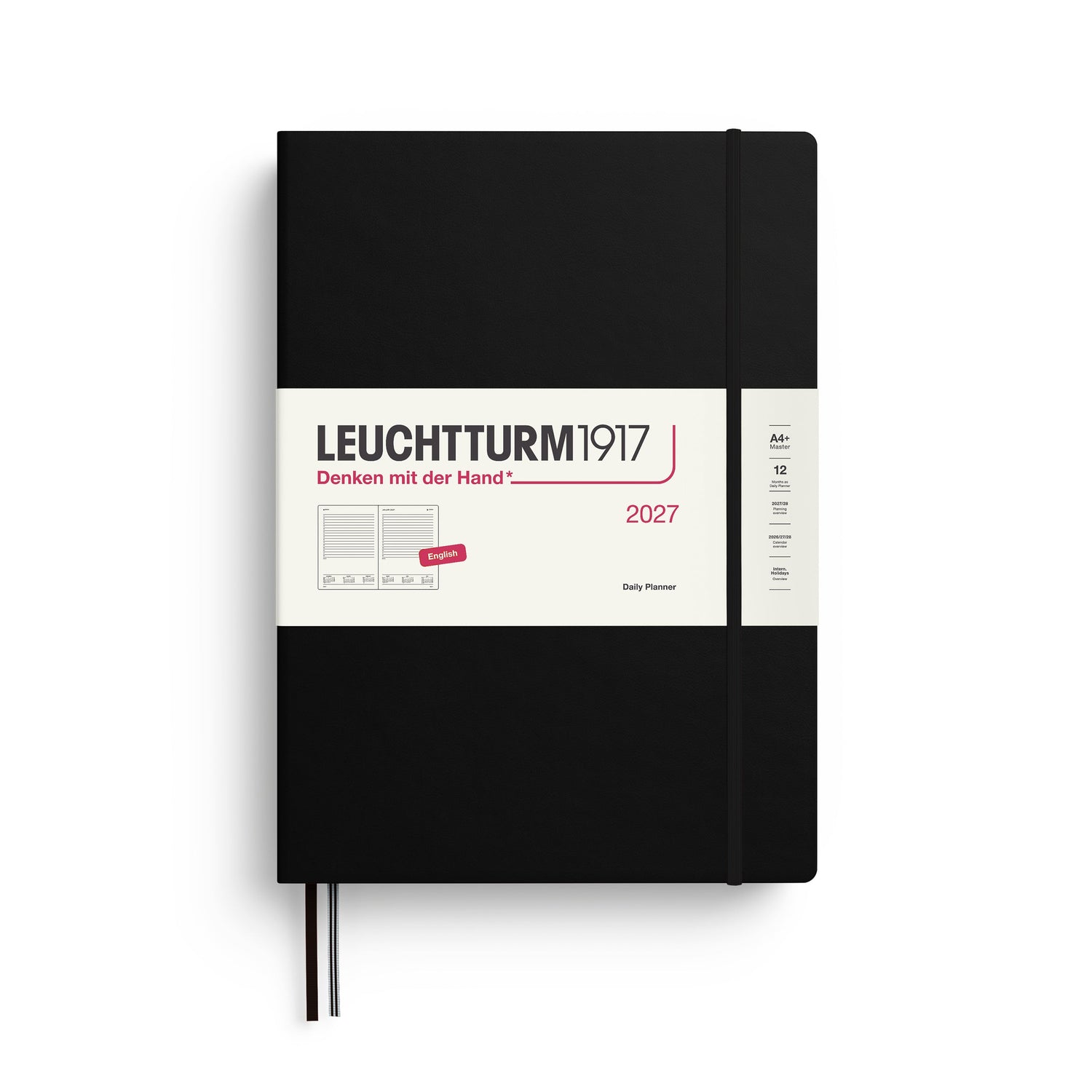 Daily Planner 2027, 12 Months, English – Master (A4+) Hardcover Black