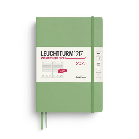 Daily Planner 2027, 12 Months, English – Medium (A5) Hardcover Sage