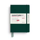 Daily Planner 2027, 12 Months, English – Medium (A5) Hardcover Forest Green
