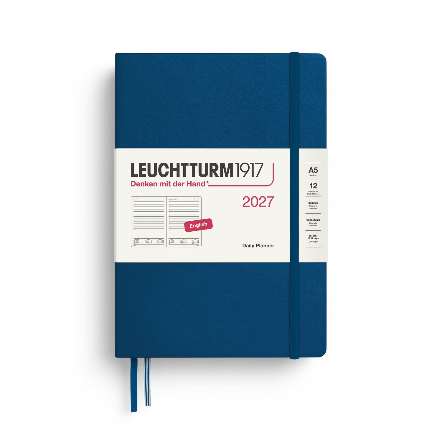 Daily Planner 2027, 12 Months, English – Medium (A5) Hardcover Indigo