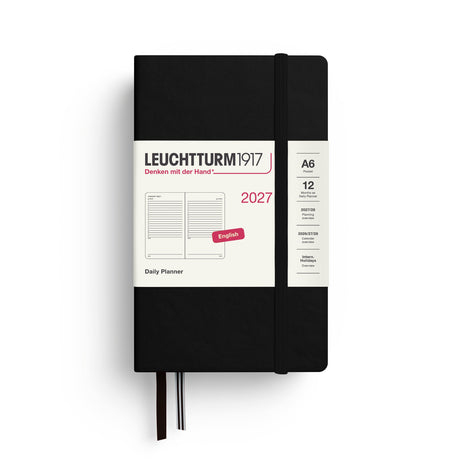 Daily Planner 2027, 12 Months, English – Pocket (A6) Hardcover Black