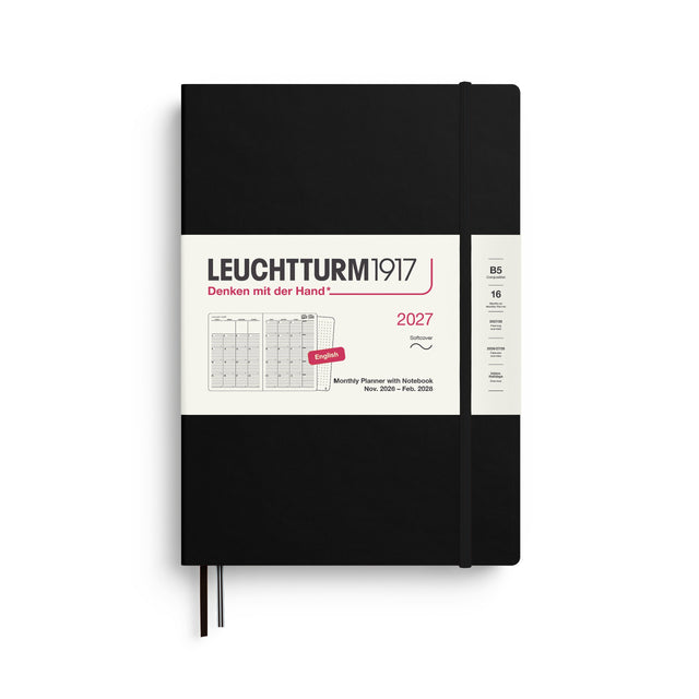 Monthly Planner with Notebook 2027, 16 Months, English – Composition (B5) Softcover Black