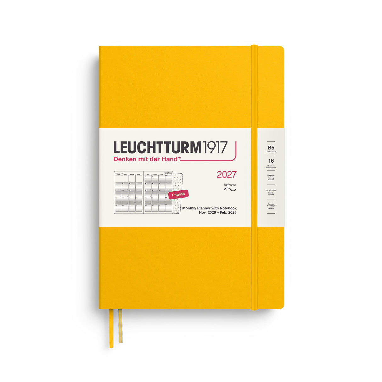 Monthly Planner with Notebook 2027, 16 Months, English – Composition (B5) Softcover Sunflower