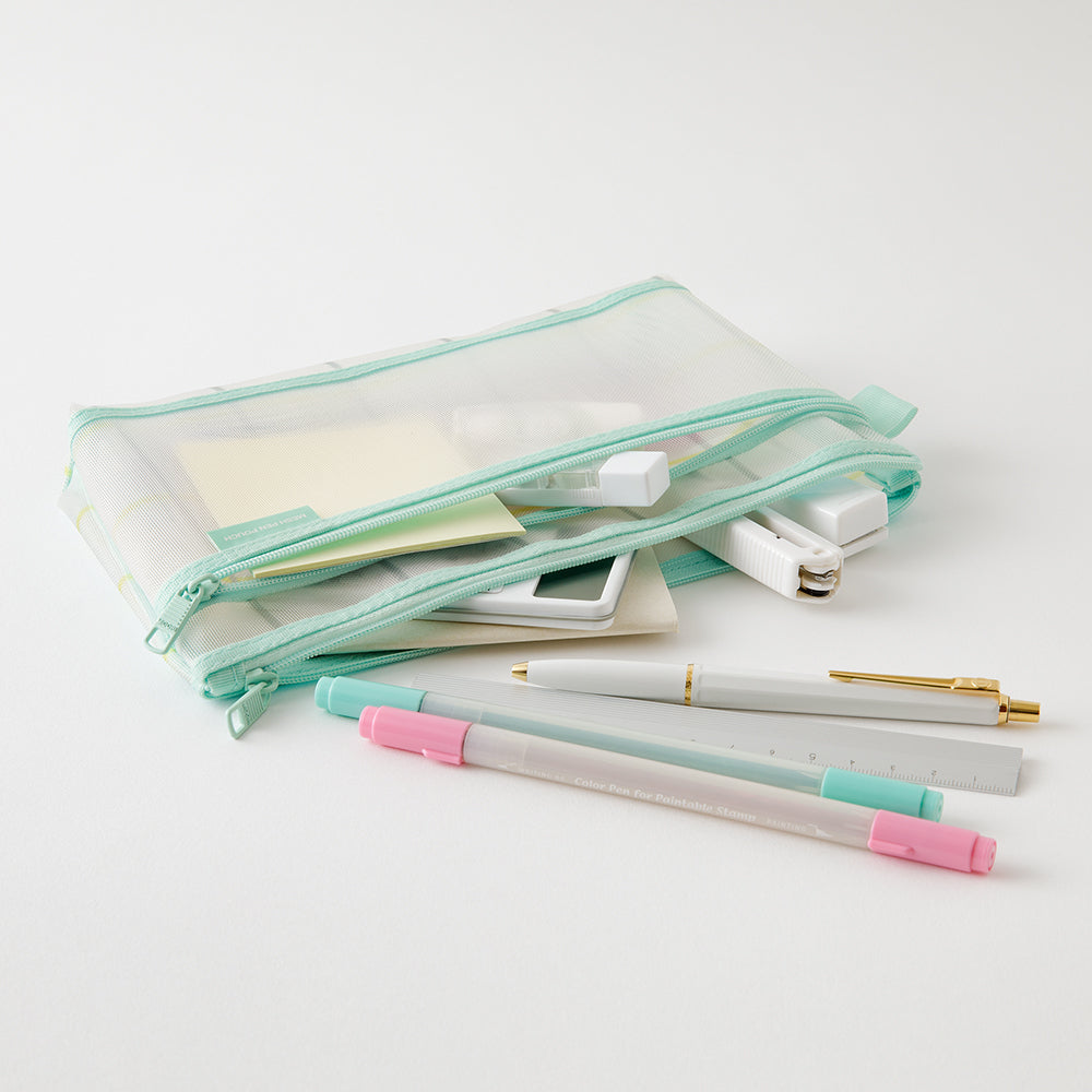 Midori Mesh Pen Pouch - Check Green