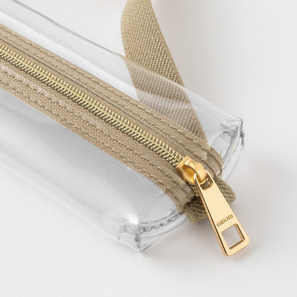Midori Book Band Pen Case B6-A5 - Clear x Beige