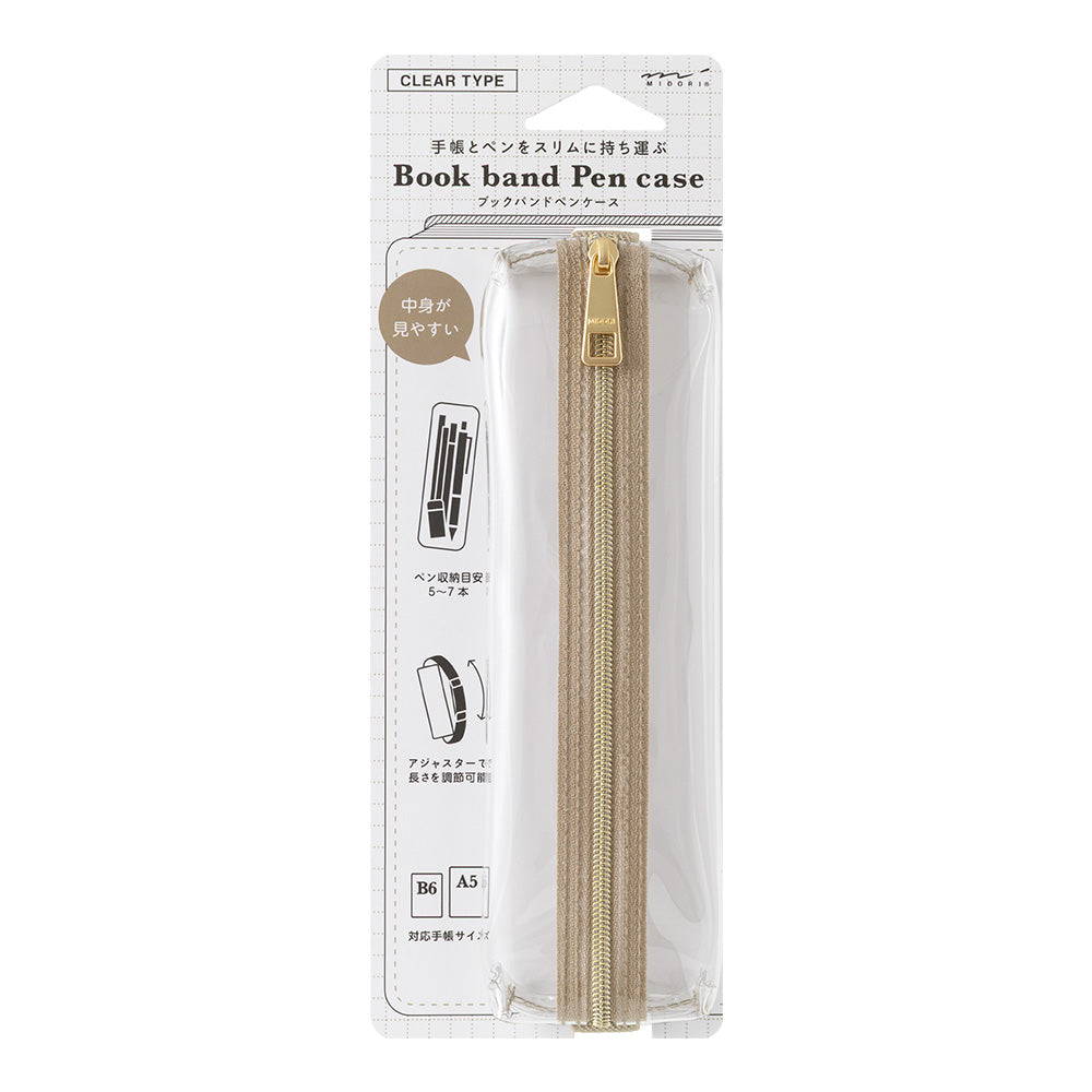 Midori Book Band Pen Case B6-A5 - Clear x Beige