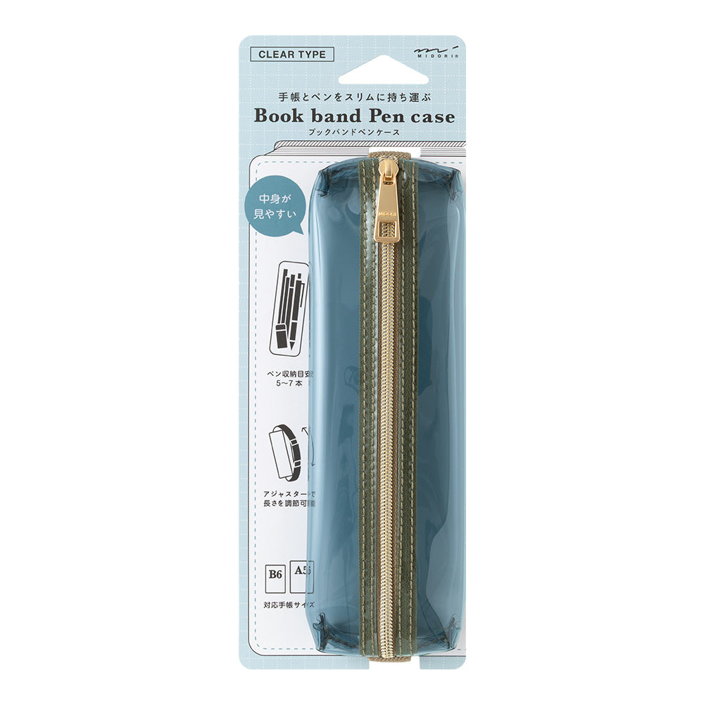 Midori Book Band Pen Case B6-A5 - Navy Clear x Khaki