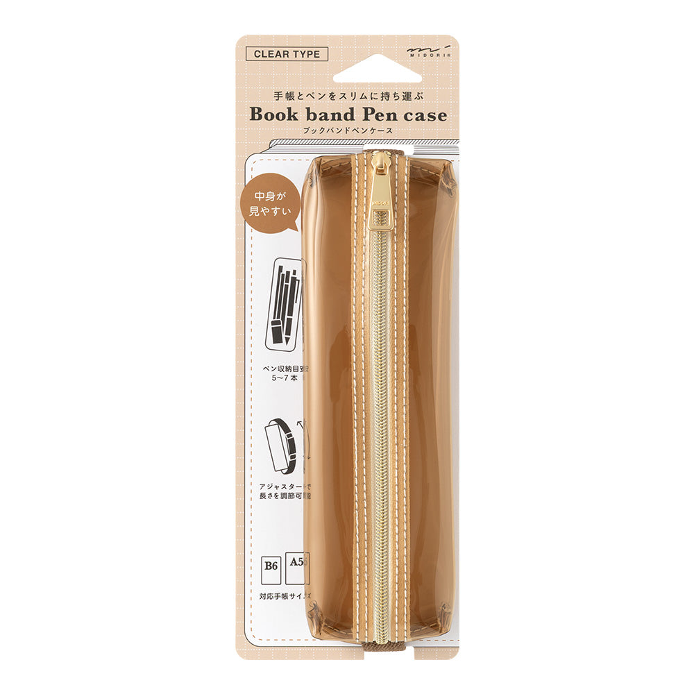 Midori Book Band Pen Case B6-A5 - Brown Clear x Brown – Atlas
