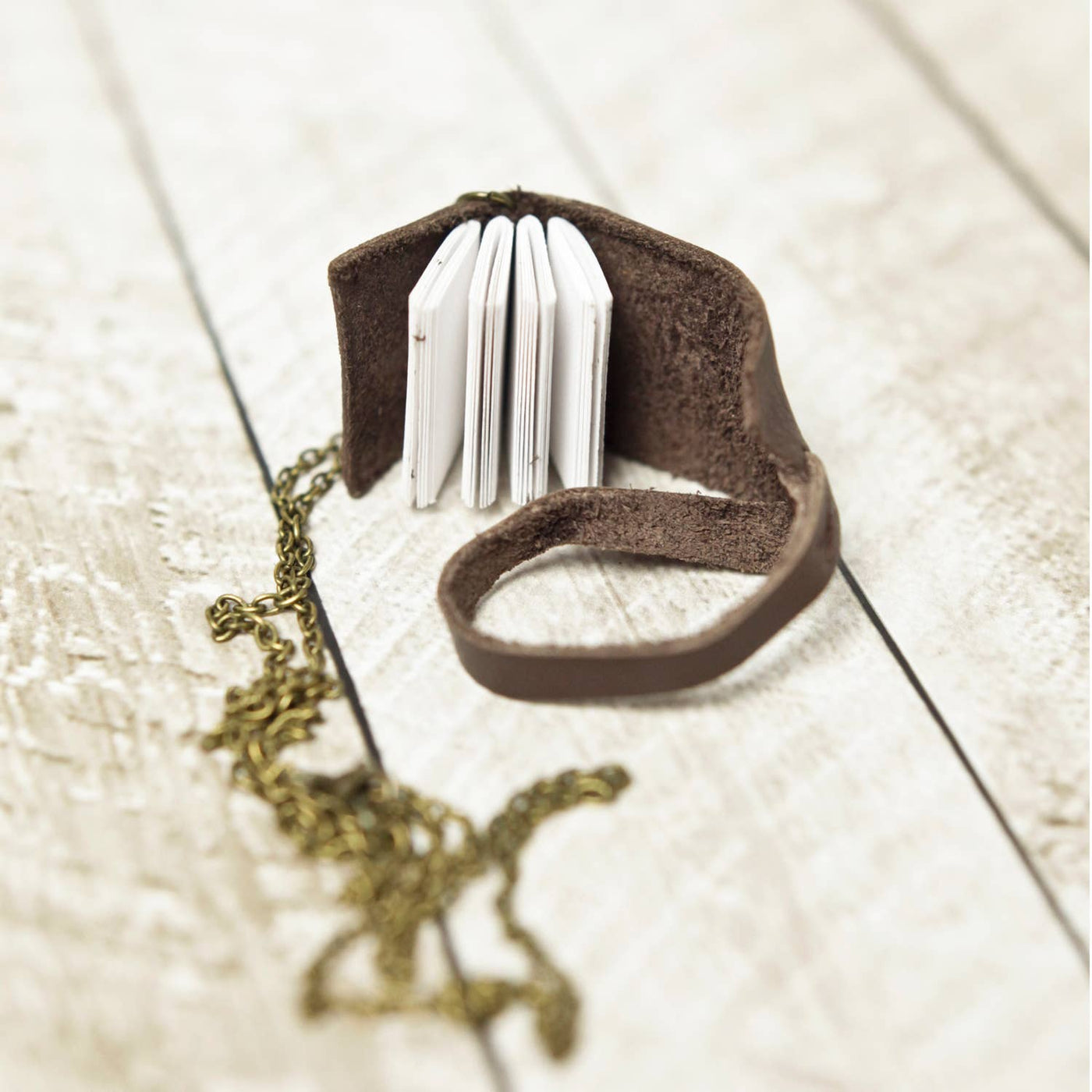 Mini Leather Journal Necklace: Copper / Bright White