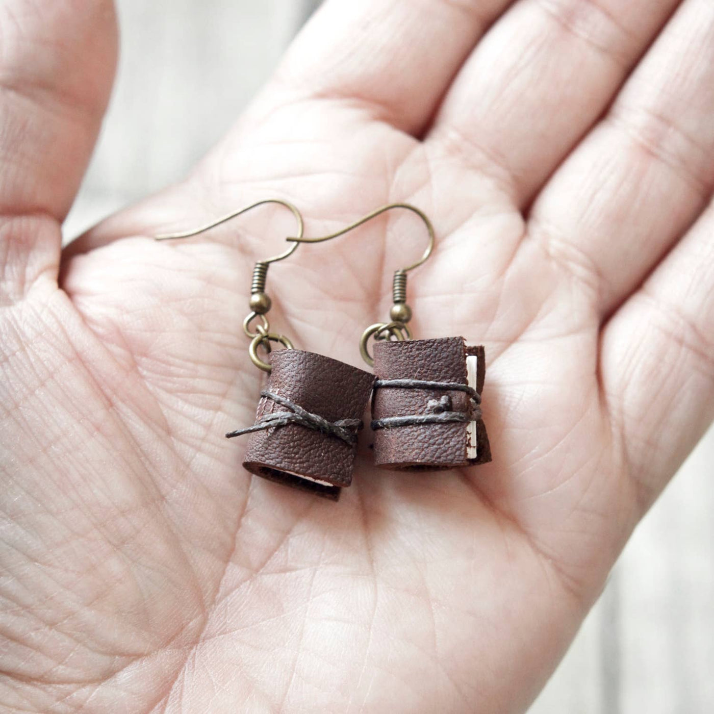 Leather Journal Earrings / Mini Book Jewelry: Bright White
