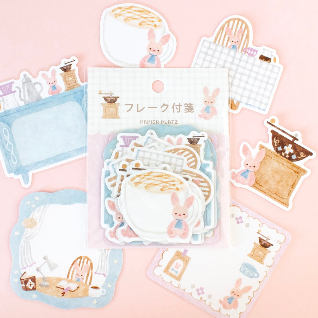 Papier Platz Nakauchi Waka Flake Sticky Notes - Rabbit and Coffee