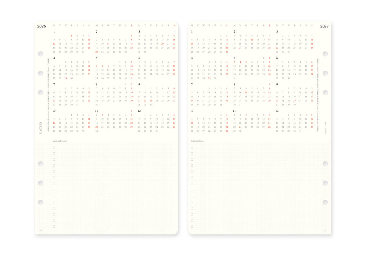 Plotter Monthly Schedule Refill 2026 - A5 Size