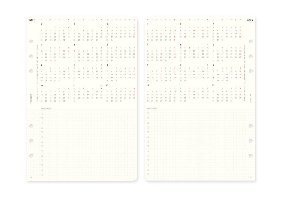 Plotter Weekly Schedule Refill 2026 - A5 Size
