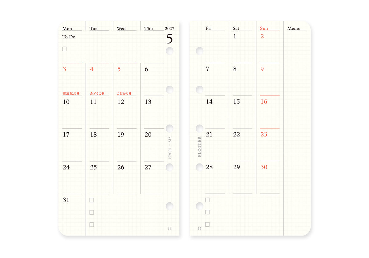 Plotter Monthly Schedule Refill 2027 - Mini 5 Size