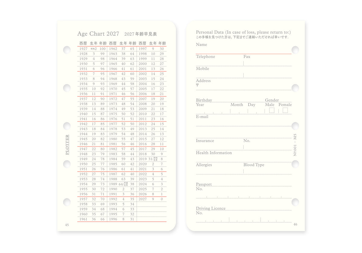 Plotter Monthly Schedule Refill 2027 - Mini 5 Size