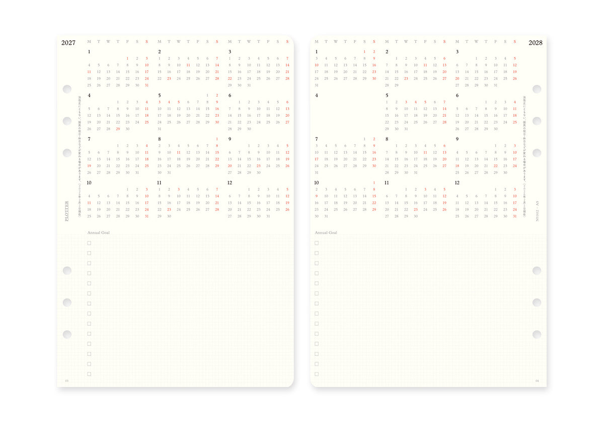 Plotter Weekly Schedule Refill 2027 - A5 Size