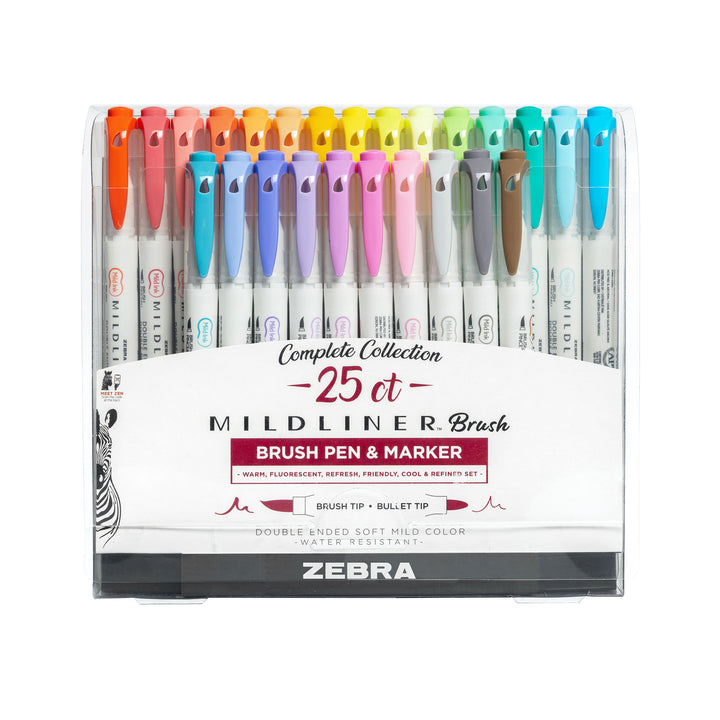 Zebra MILDLINER Dual-Tip Brush Pen - Assorted 25 Pack (Doorbuster)