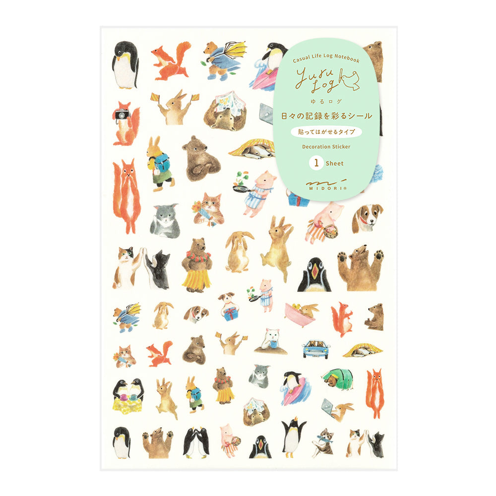 Midori Yuru Log Sticker 1 Sheet - Animal
