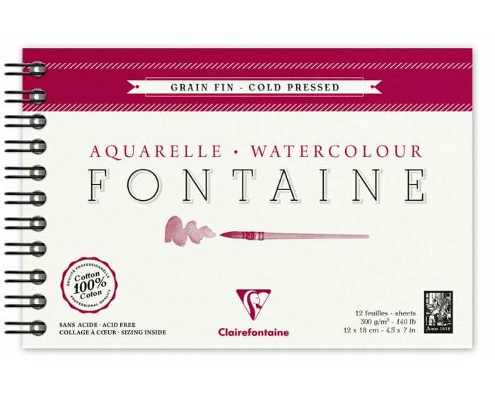 Fontaine Watercolor Cold Pressed Wirebound Pad - 300g - 12 sheets - 4 3/4 x 7"