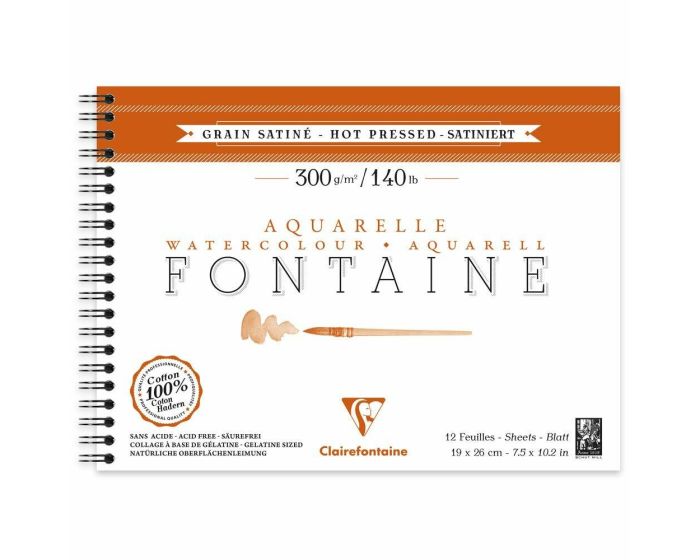 Fontaine Watercolor Hot Pressed Wirebound Pad - 300g - 12 Sheets - 7 1/2 x 10 1/4"