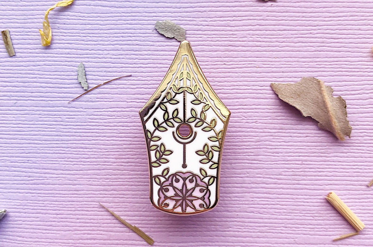 Floral Fountain Pen Enamel Pin