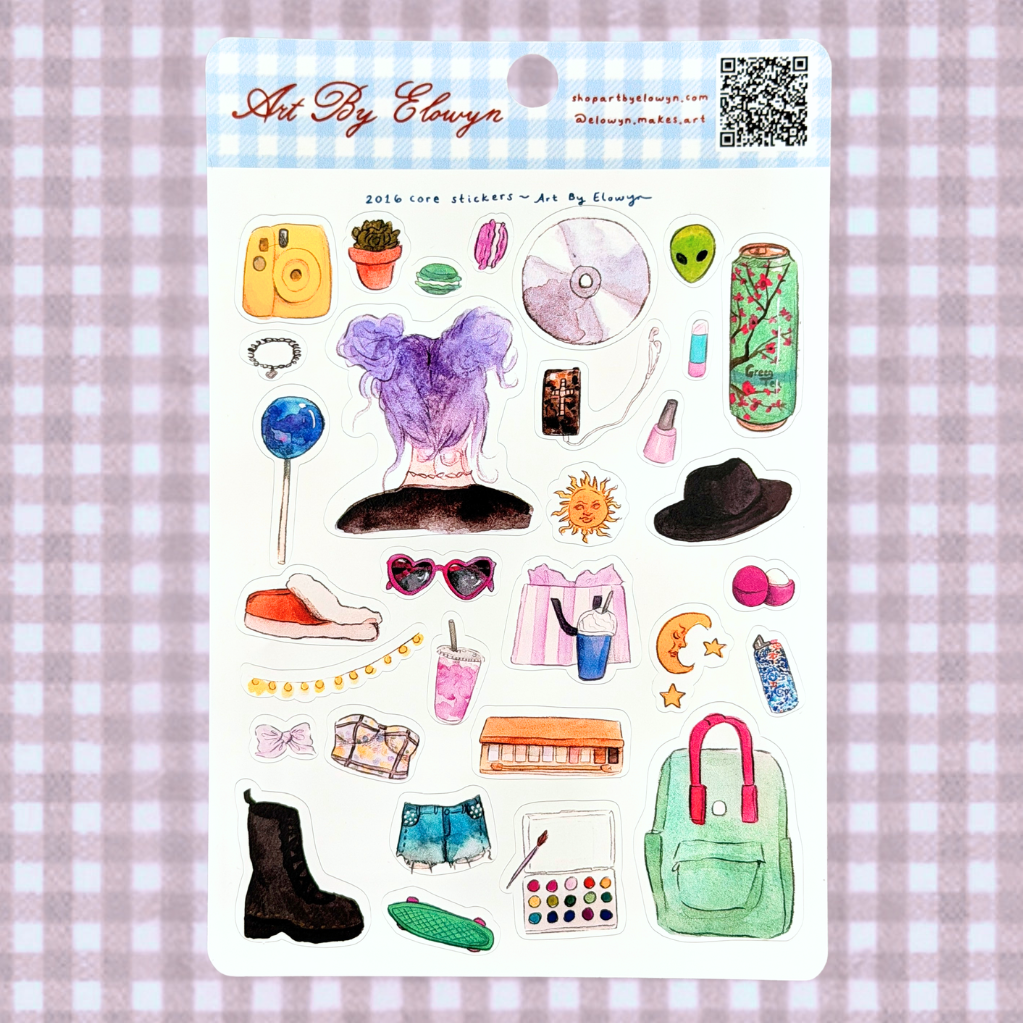 Art By Elowyn 2016 Core Sticker Sheet - 5" x 7" Sticker Sheet