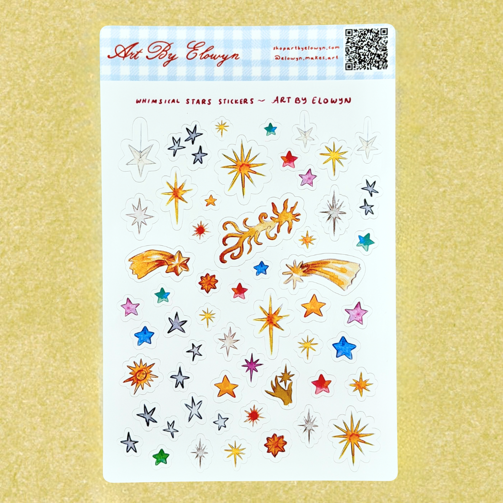 Art By Elowyn Whimsical Stars Sticker Sheet - 5" x 7" Sticker Sheet