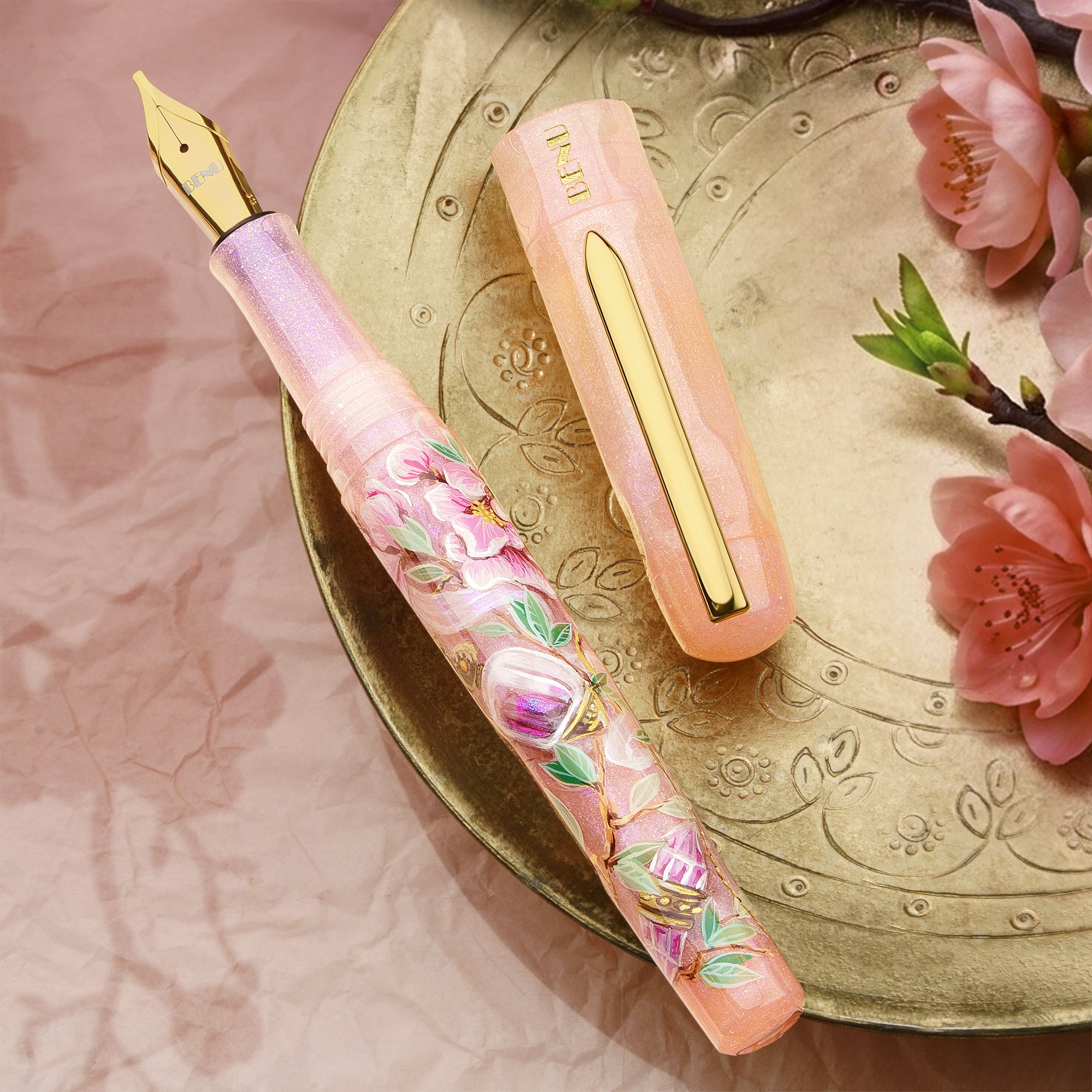 STEUABEN 桃　peach クリスタル　スチューベン　1990年代　希少 Benu Talisman Fountain Pen - Peach Blossom (Limited Edition