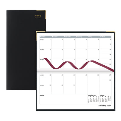 Letts Roma Month to View Planner - 6 5/8" x 3 1/4" - Black