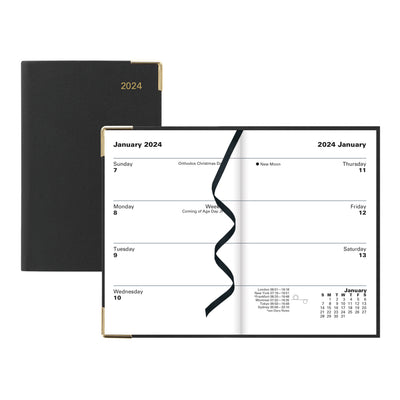 Letts Classic Week to View Planner - 4 1/4" x 2 3/4" - Black