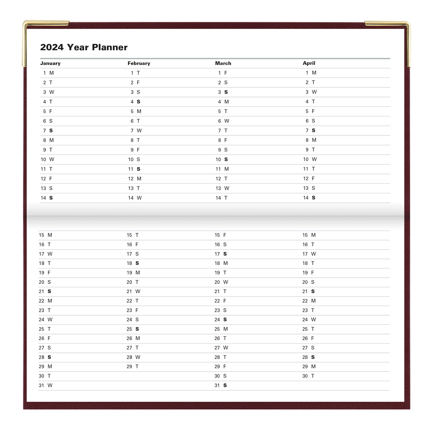 Letts Classic Week to View Horizontal Planner - 6 5/8" x 3 1/4" - Burgundy