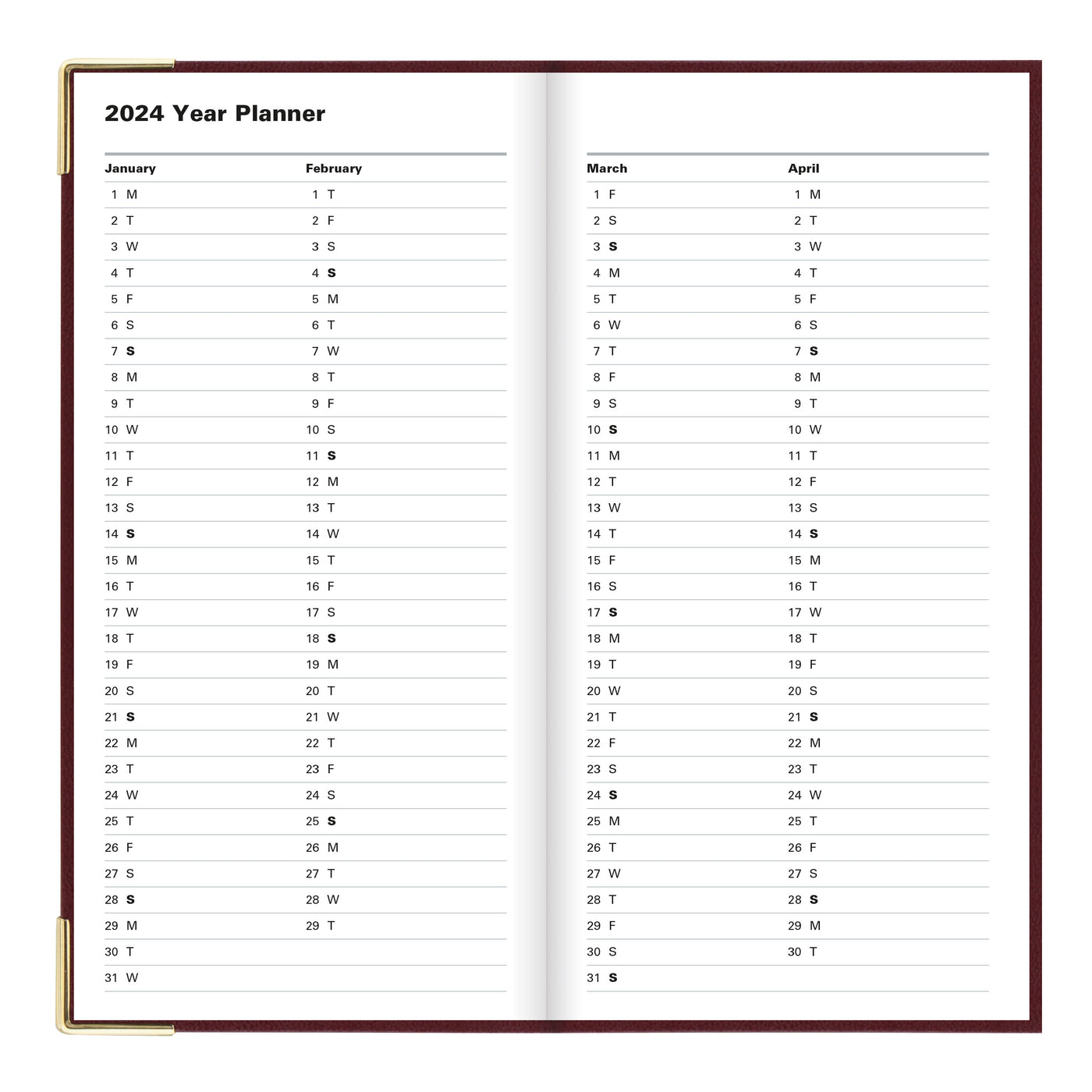 Letts Classic Week to View Vertical Planner - 6 5/8" x 3 1/4" - Burgundy