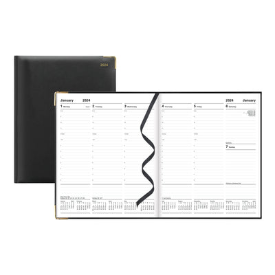 Letts Classic Week to View Appointment Book - 10 1/4" x 8 1/4" - Black