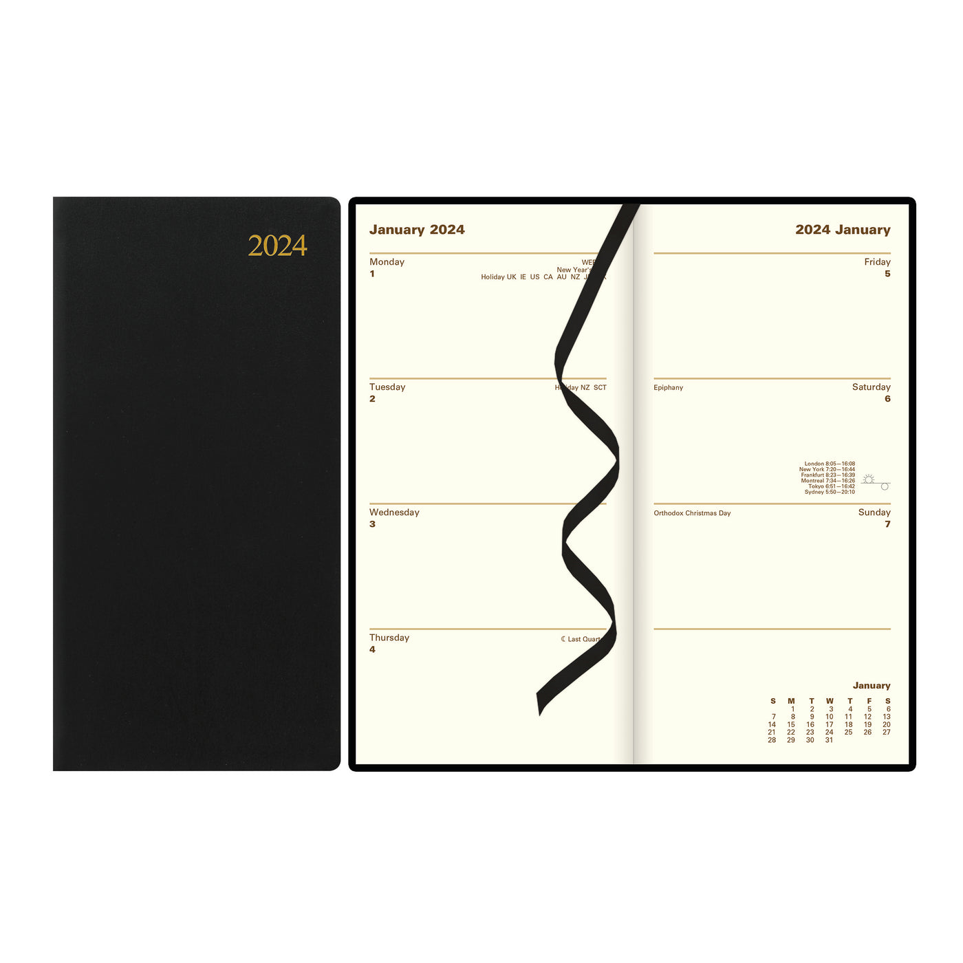 Letts Signature Week to View Vertical Planner - 6 1/2"  x 3 1/4" - Black