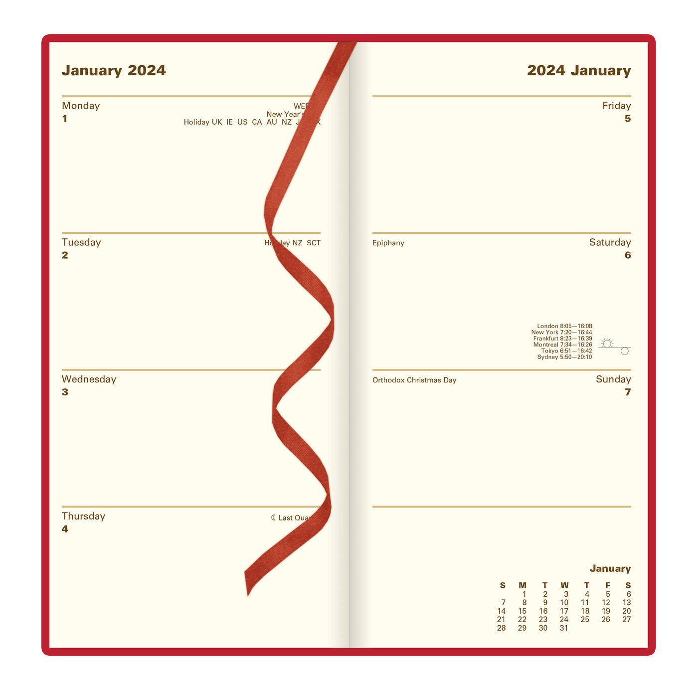 Letts Signature Week to View Vertical Planner - 6 1/2"  x 3 1/4" - Red
