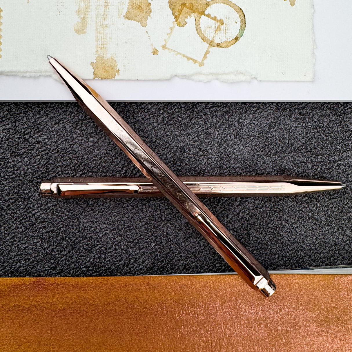 Caran d'Ache 849 Ecridor Gold Ballpoint Pen - Chevron Rose