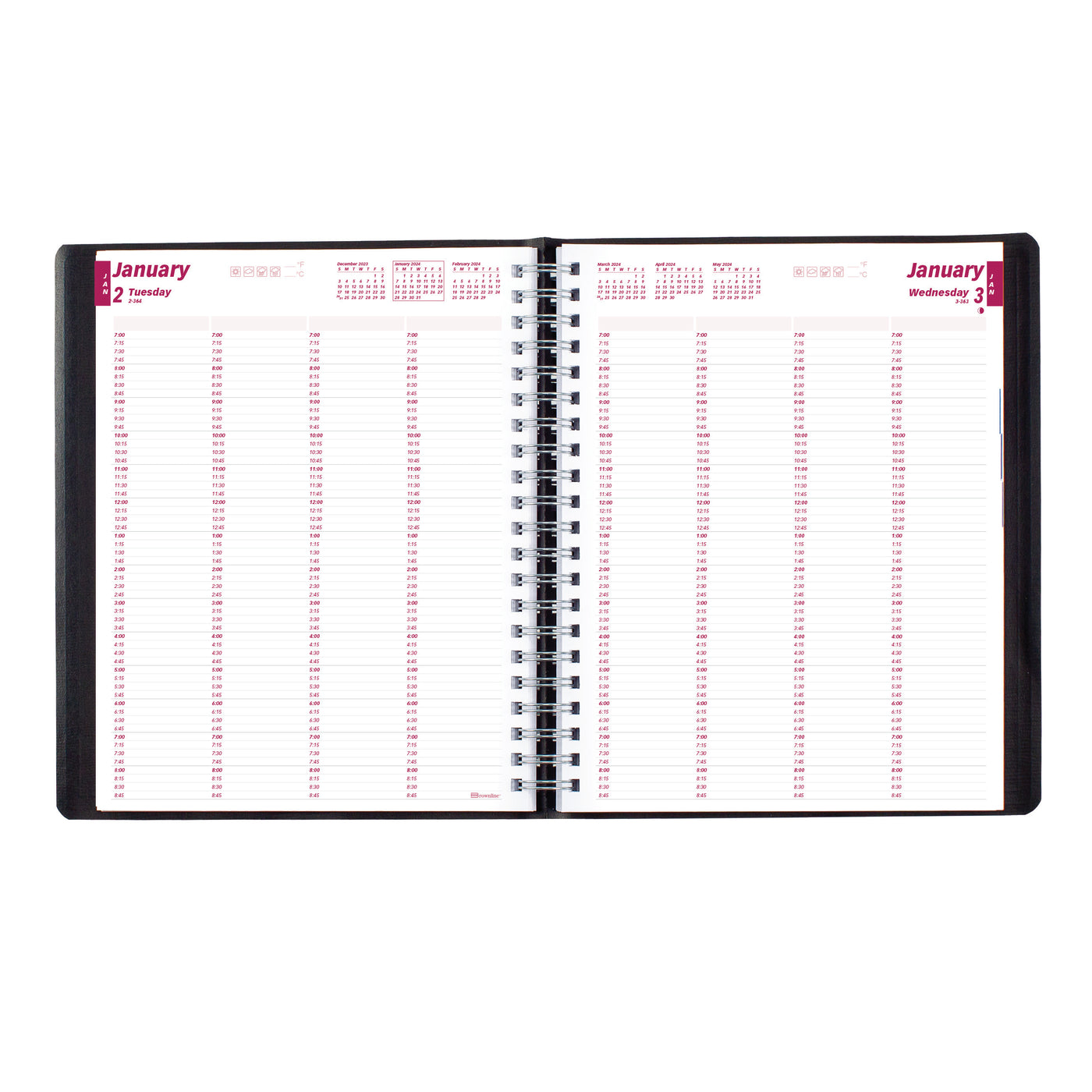 Brownline Twin-wire Daily Professional Appointment Book - 8 1/2" x 11" - Black Cover