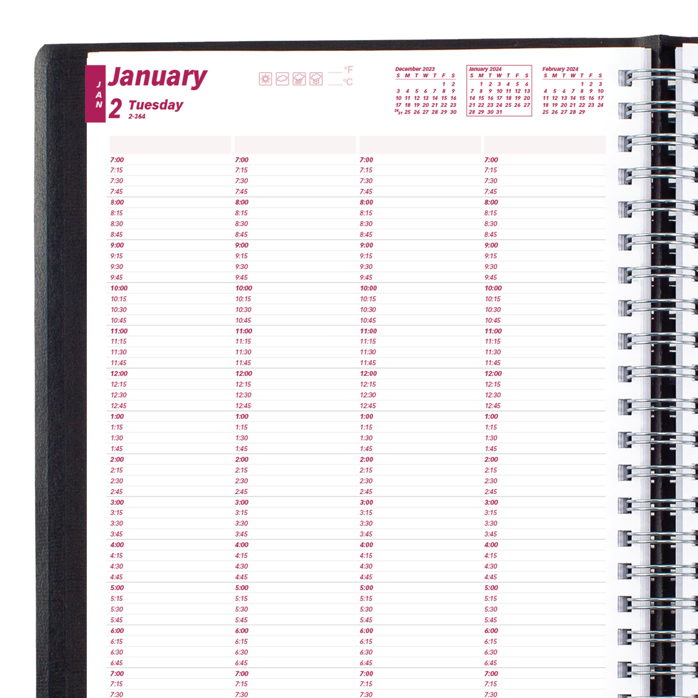 Brownline Twin-wire Daily Professional Appointment Book - 8 1/2" x 11" - Black Cover