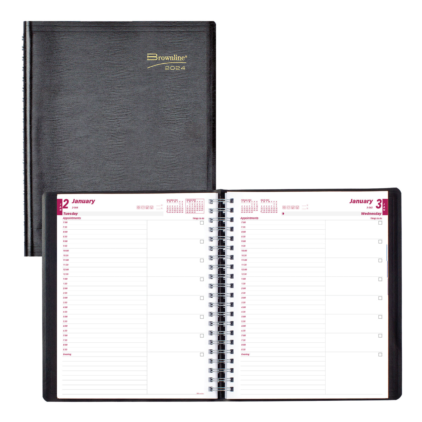 Brownline Daily Appoinment Book - 8 1/2" x 11" - Black Cover