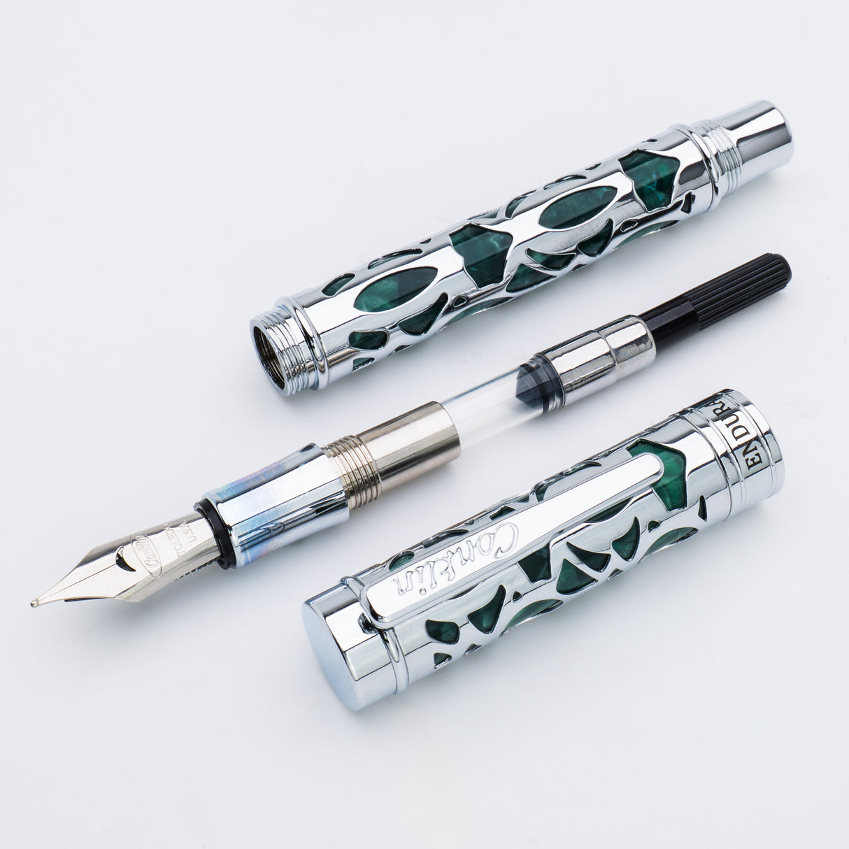Conklin Endura Deco Crest Fountain Pen - Forest Green/Chrome converter fill