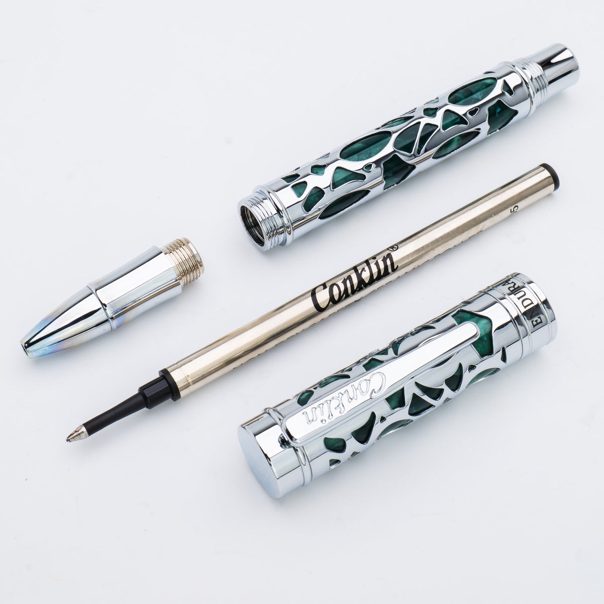 Conklin Endura Deco Crest Rollerball Pen - Forest Green/Chrome refill