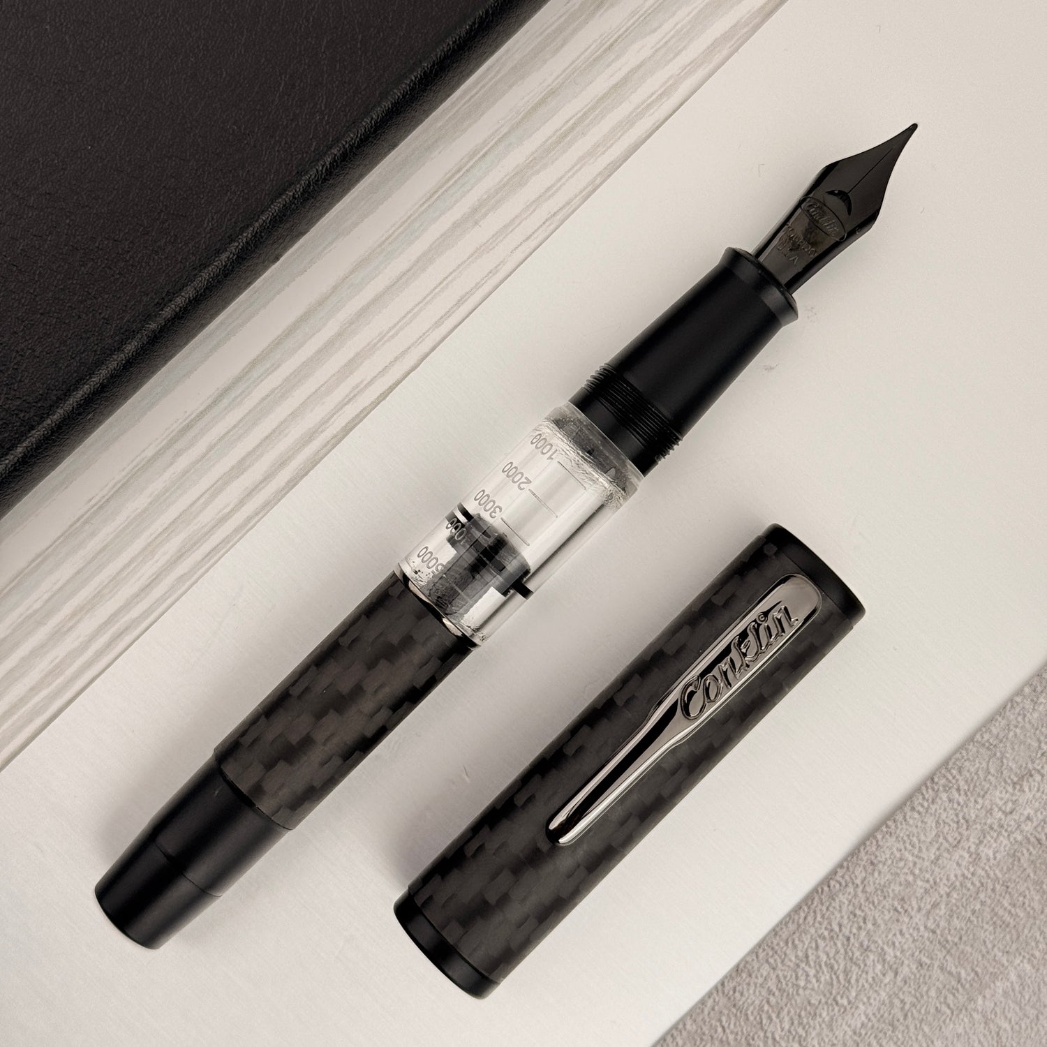 Conklin Carbon Fiber Stealth Word Gauge Fountain Pen - Clear